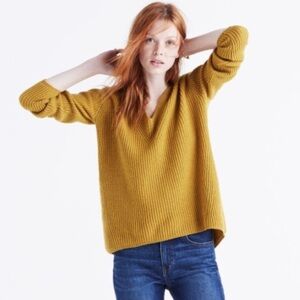 Madewell Woolside V-Neck Sweater Mustard Yellow Wool Blend Size XXS